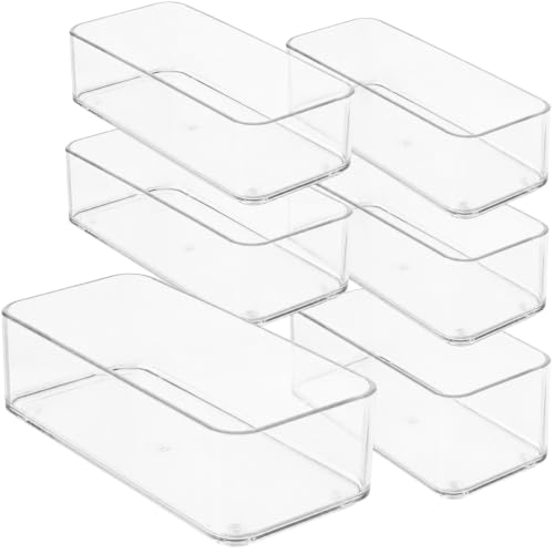 primebox Plastic Clear Drawer Organizers. Bathroom, Kitchen, Bedroom, Jewelry, Office Organizer Bins, Storage Trays. Heavy Duty, Stackable. 9" x 3" x 2" Set of 6 - size: 9" x 3" x 2"