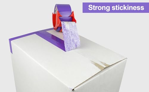 BOMEI PACK 3 Rolls Purple Heavy Duty Packing Tape with red Dispenser, Packaging Tape 1.88 Inches x 55Yards, 2.5mil Industrial Shipping Tape for Moving Shipping, Office & Storage - color: purple