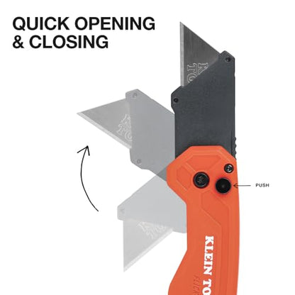 Klein Tools 44307 FLICKBLADE Folding Utility Knife, Subcompact Design with Quick-Change Triple-Ground Carbon Steel Blade, Dual Locking Positions, and Pocket Clip