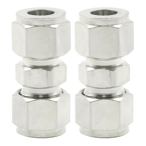 EATAKWARD 2 Pcs Stainless Steel Compression Tube Fittings, 3/8 Inch OD x 3/8 Inch OD Straight Union Connector with Double Ferrules for Connecting Tubes - size: 3/8 Inch OD x 3/8 Inch OD