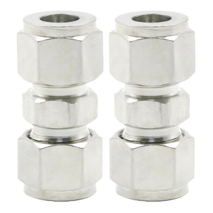 EATAKWARD 2 Pcs Stainless Steel Compression Tube Fittings, 3/8 Inch OD x 3/8 Inch OD Straight Union Connector with Double Ferrules for Connecting Tubes - size: 3/8 Inch OD x 3/8 Inch OD