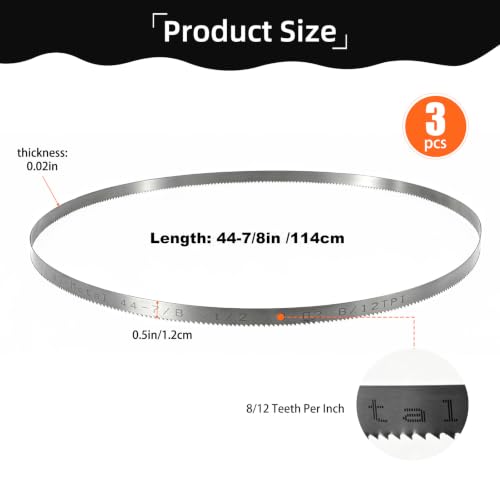 44-7/8 inch Portable Bandsaw Blades 8/12 TPI, Replacement for DeWalt, Milwaukee Portable Band Saw Blades, 44-7/8" x 1/2" x .020" 8/12 TPI, 3-Pack - size: 44-7/8" x 1/2" x .020", 8/12 TPI, 3-Pack