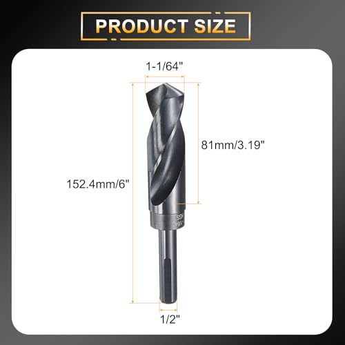 HARFINGTON 1-1/64" Drill Bit 1/2" Reduced Shank 3-Flat 4241 HSS 118° - size: 1-1/64" with 1/2" Shank