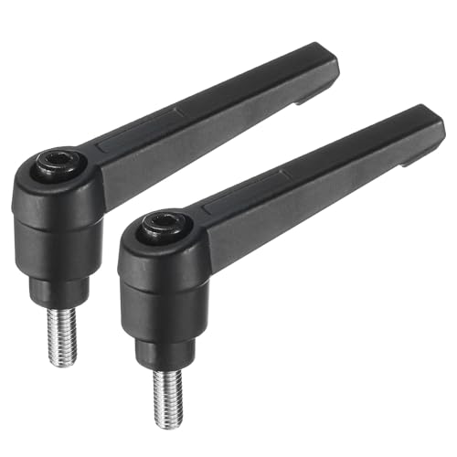 uxcell 2pcs Adjustable Clamping Lever Handle M5 x 10mm Metric 304 Stainless Steel Male Threaded Stud Hand Knobs Push Button Ratchet Rotating Screw Handles Bolts with Locking Lever Black - size: M5 x 10mm