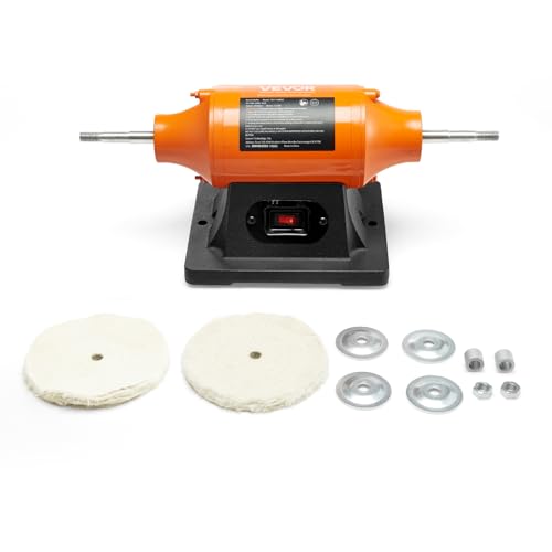 VEVOR 1/2HP Bench Buffer Polisher, 6-inch Bench Polishing Buffing Machine, 3450RPM Single Speed Benchtop Polisher with 2PCS Cloth Wheels & Cast Iron Base for Metal, Jewelry, Wood Polishing - style: 1/2HP-6inch