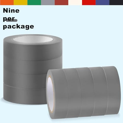 Romeda 9 Pack Electrical Tapes, Electrical Tape Water, Sun, and Oil Resistant, Electrical Tape is Suitable for Most Domestic, Commercial, and Industrial environments - Gray - color: Grey
