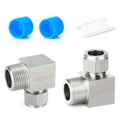 TAISHER 2PCS 304 Stainless Steel Square 90 Degree Compression Tube Pipe Fitting Connector, 1/4" Tube OD x 1/8" NPT Male Adapter - size: 1/4" OD x 1/8" MNPT