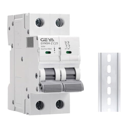 GEYA 2P 25A 300VDC Non-Polar Miniature Circuit Breaker,6kA Breaking Capacity,C Curve MCB,DIN Rail Mount, Thermal Magnetic Trip for Screen, Energy Storage and Other DC Non-Polar Applications - size: 25 Amps+DIN Rail