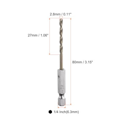 HARFINGTON 4pcs M35 High Speed Steel Cobalt Twist Drill Bit 2.8mm/0.04" Dia with Quick Change 1/4" Hex Shank Jobber Drill Bit for Metal, Steel, Copper, Aluminum, Zinc Alloy - size: 2.8mm
