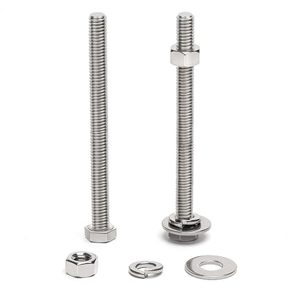 (5 Sets) 3/8-16 x 5 Hex Head Screw Bolt, Nuts, Flat Washer & Spring Lock Washers, 18-8 (304) Stainless Steel, Fully Threaded, by Skvltvfyt - size: 3/8-16x5" (5 Sets)