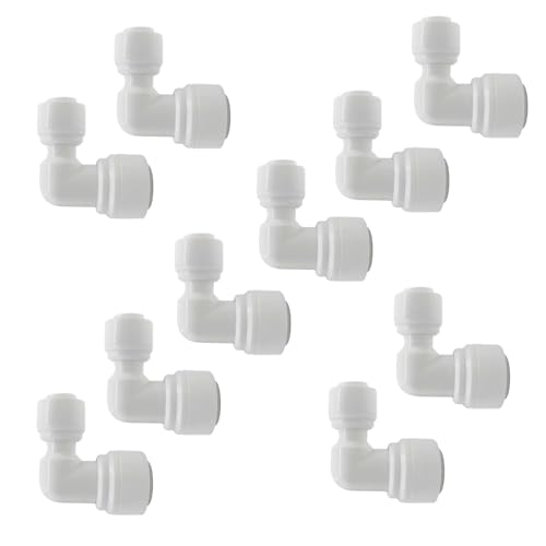 10 PCS 1/4" X 3/8" OD Elbow Push Fit Connector, 90-Degree Quick Connect Tube Fittings for RO Water System, Water Filter, Refrigerator, Air Compressor (Plastic, Leak-Proof) - style: 1/4"-3/8" elbow connect(10)