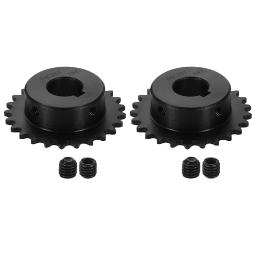 uxcell 2 Pcs #25 Chain Roller Sprocket 15mm Bore, 1/4" Pitch 25 Tooth C45 Carbon Steel ANSI #25 Roller Sprocket Keyway 5 x 2.3mm with Set Screws for ISO 04C Chain - size: 15mm Bore 25 Tooth 5 x 2.3mm Keyway
