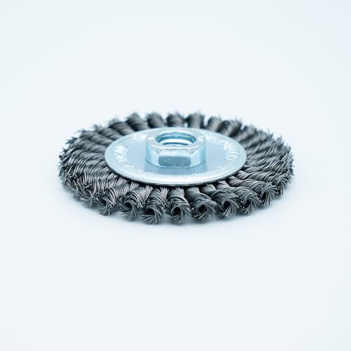 4 Inch Twist Knotted Wire Wheel Brush Set for Angle Grinder, 0.02in Carbon Steel Wire, 5/8 Inch-11 Threaded Arbor - Rust & Weld Scale, Heavy-Duty Conditioning for Various Metals (4)