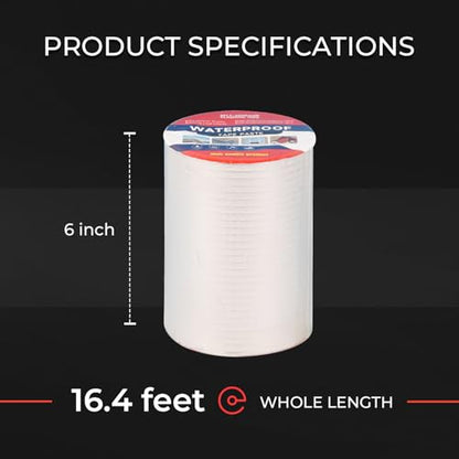 Butyl Waterproof Tape 6" W X 16.4' L Aluminum Foil Tape with Butyl Rubber Adhesive, Aluminum Rubber Tape for Window Caulking, Boat Sealing, Roof Patching, Silver - size: 6" W X 16.4' L