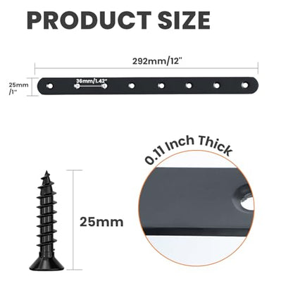 Alise Flat Bracket ,12 Inch Black Mending Plate Flat Brace for Wood Shelves - color: Black, size: 12 Inch