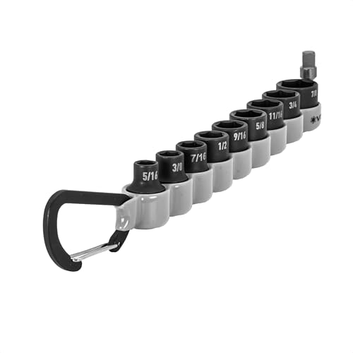 VEGA 3/8 Socket Set SAE - Mechanics Tool Set Impact Grade Socket and Socket Adapter. Includes Holder and Carabiner (10pc) - style: SAE
