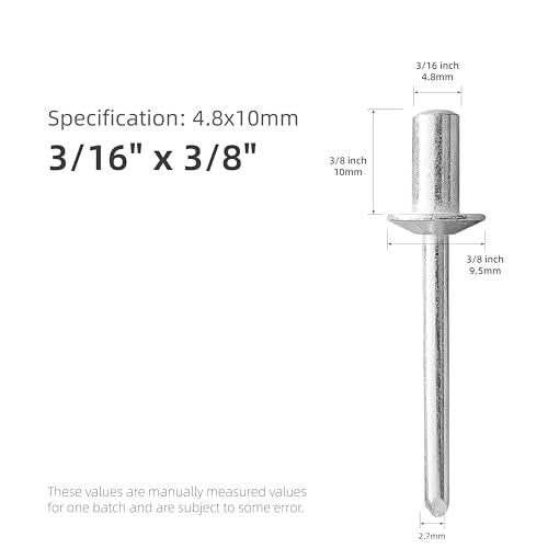 50Pcs Closed End Blind Rivets, 3/16" x3/8" - All Aluminum Dome Head Sealed Pop Rivets (4.8x10mm) - color: All Aluminum, size: 3/16"x3/8"(4.8x10mm)