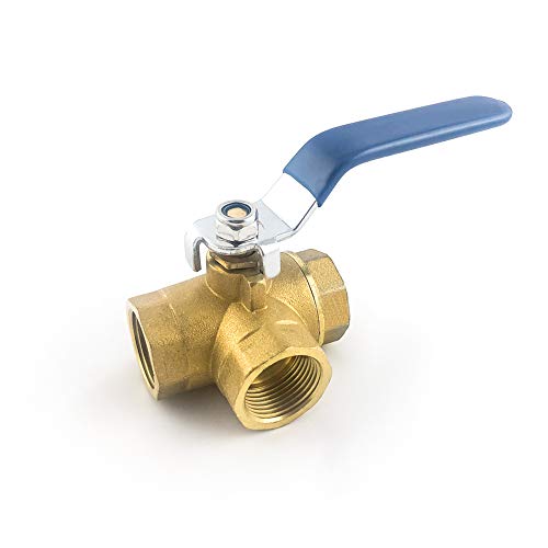 QWORK Series 3-Way (L-Port) Ball Valve, Lever Handle, NPT Female (1/2") Made of Forged Brass - size: DN15