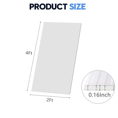 DGSL Polycarbonate Greenhouse Panels, 6 Pcs 4'x 2'x 0.16'' Twin-Wall Sheets - size: 4'H x 2'W x 0.16''T