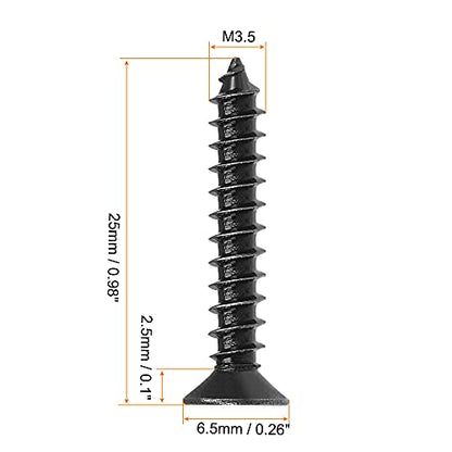uxcell M3.5 x 25mm Wood Screws Phillips Flat Head Carbon Steel Self Tapping Screws Black 200pcs - size: M3.5 x 25mm