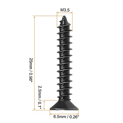 uxcell M3.5 x 25mm Wood Screws Phillips Flat Head Carbon Steel Self Tapping Screws Black 200pcs - size: M3.5 x 25mm
