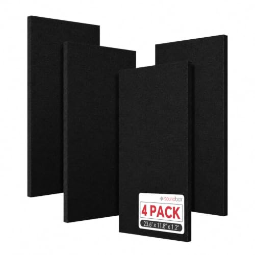 Soundbox 4 Pack Fiberglass Acoustic Wall Panels, 23.6 x 11.8 in, Black - color: Black