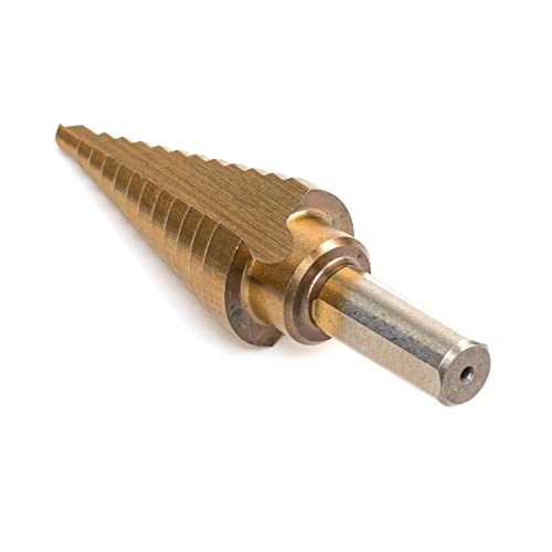 NEIKO 10185A Step Drill Bit, 12 Steps 3/16” to 7/8” Straight High Speed Steel, Titanium Nitride Coated, 3/8” Tri Flat Step Bits for Steel, Metal, Wood, Plastic, Unibit Cone Drill Bits, Two Flute - size: #4 (3/16 - 7/8", 12S), style: Straight