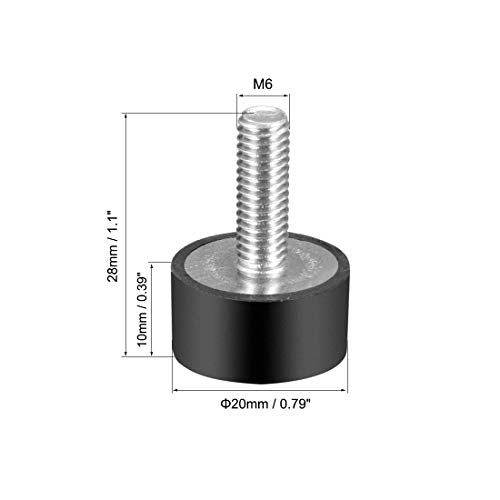 uxcell M6 Thread Rubber Mounts,Vibration Isolators,Cylindrical Shock Absorber with Studs 20mm x 10mm 8pcs - size: M6x20x10mm