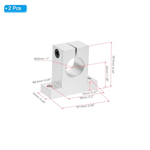 PATIKIL SK25 Aluminum Linear Motion Rod Rail Clamping Guide Support, 2 Pcs for 25mm Dia Shaft - size: SK25
