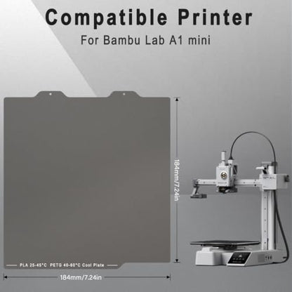 184mm Cool Build Plate for Bambu Lab A1 Mini Double-Sided Smooth High-Viscosity Spring Steel Sheet Magnetic Flexible Print Bed Surface - color: Cool Plate Grey, size: 184mm A1 mini