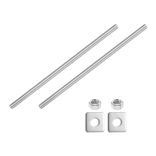 uxcell 3/8"-16 UNC Fully All Threaded Rod, 2 Pcs 304 Stainless Steel Long Threaded Screw 9.8" Length Right Hand Threads with Square Washers for Furniture Mounting Assembly Fastening - size: 9.8"