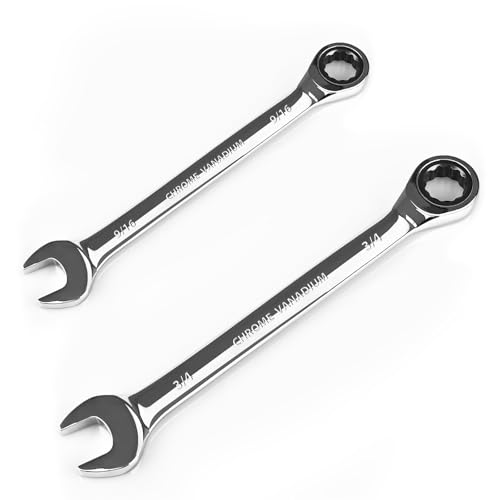 Egofine 9/16 wrench and 3/4 ratchet wrench, SAE Ratcheting Wrench Set, Industrial Grade Gear Spanner with 12-Point Design, 72-Tooth Ratchet, Chrome Vanadium Steel - size: 9/16+3/4