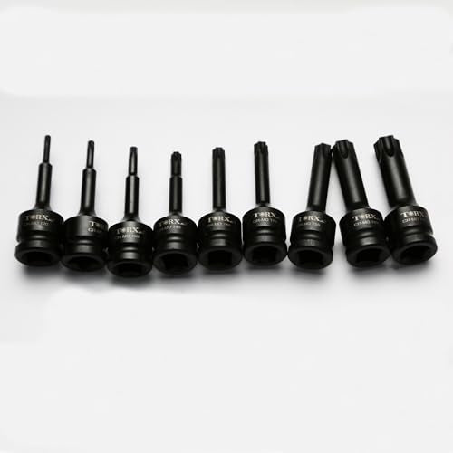 TEMO 9p T20-T70 3" Torx Star 6 Point Black Impact Bit Socket, 1/2" Drive - size: 9 pc set