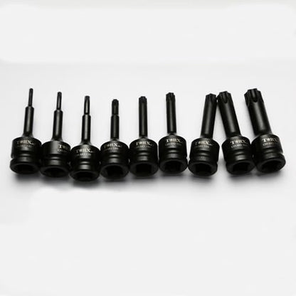 TEMO 9p T20-T70 3" Torx Star 6 Point Black Impact Bit Socket, 1/2" Drive - size: 9 pc set