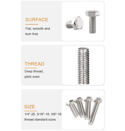 3/8"-16 x 5 Hex Bolts Washers Nuts Set, 20 Pieces, 304 Stainless Steel, Plain Finish - size: 3/8-16" x 5" (4 Pack)