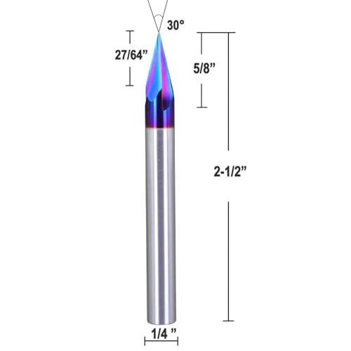1/4" Shank 30 Degree Engraving Bit Chamfer End Mill,3-Flute V Groove Bit - style: 30 Degree V Bit（Extra Long）