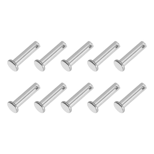 PATIKIL 6 x 25 mm Single Hole Clevis Pins, 10 Pcs 304 Stainless Steel Flat Head Pin for Hitch Pin Lock Link Hinge Systems, Silver - size: 6 x 25 x 21 mm
