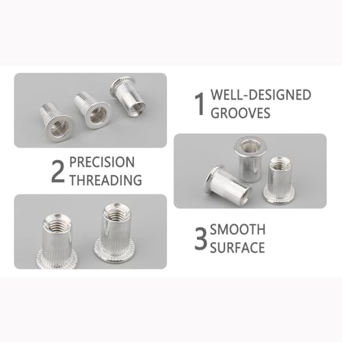 M4 4 mm Flat Head Aluminum Rivet Nut Blind Insert Nut Pack of 100 - size: M4