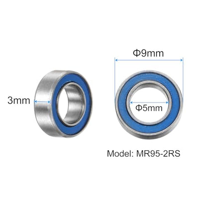 uxcell 10pcs MR95-2RS Miniature Deep Groove Ball Bearings 5x9x3mm Rubber Sealed Bearings for TRX4 1/10 RC Cars Trucks, 3D Printer, P6 (ABEC 3) - color: Blue, size: 5x9x3mm