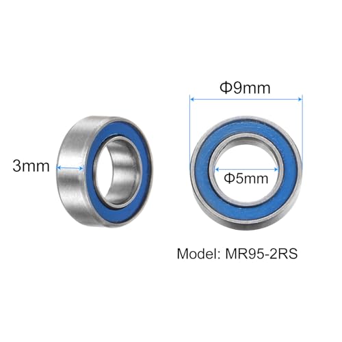 uxcell 10pcs MR95-2RS Miniature Deep Groove Ball Bearings 5x9x3mm Rubber Sealed Bearings for TRX4 1/10 RC Cars Trucks, 3D Printer, P6 (ABEC 3) - color: Blue, size: 5x9x3mm