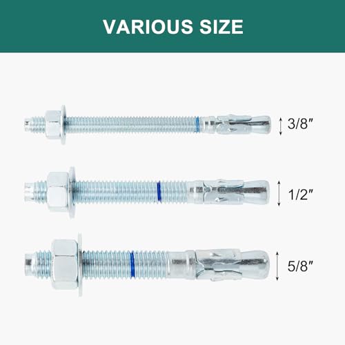 5/8" x 4-1/2" Concrete Anchors (25 Pack) 5/8 inch Wedge Anchors Bolts Zinc Plated - size: 5/8"x4-1/2"