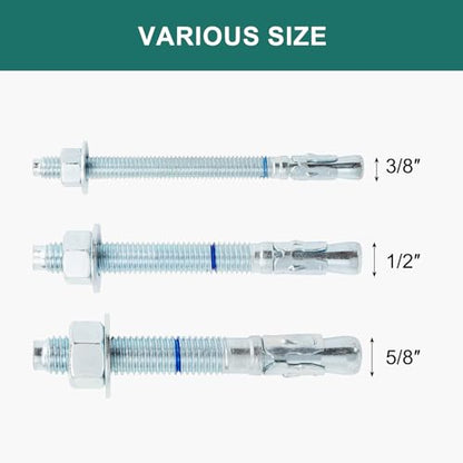 5/8" x 4-1/2" Concrete Anchors (25 Pack) 5/8 inch Wedge Anchors Bolts Zinc Plated - size: 5/8"x4-1/2"