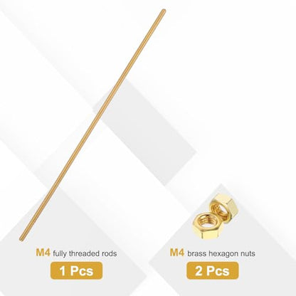 uxcell Brass Fully Threaded Rod, M4x0.7mm Pitch Right Hand Threads Studs with Solid Brass Hex Nuts, 200mm/8 Long Threaded Screw Rods Fasteners for Anchors Bolts Hangers Clamps - size: M4x0.7mmmm200mm