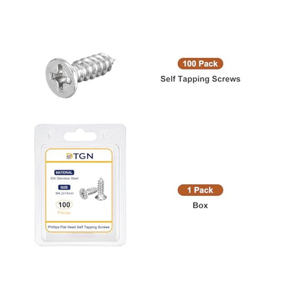DTGN 100Pcs M4.2x14mm Flat Head Wood Screws, 304 Stainless Steel Phillips Self Tapping Screws - Good for Woodworking, Furniture - Silver - size: M4.2x14mm