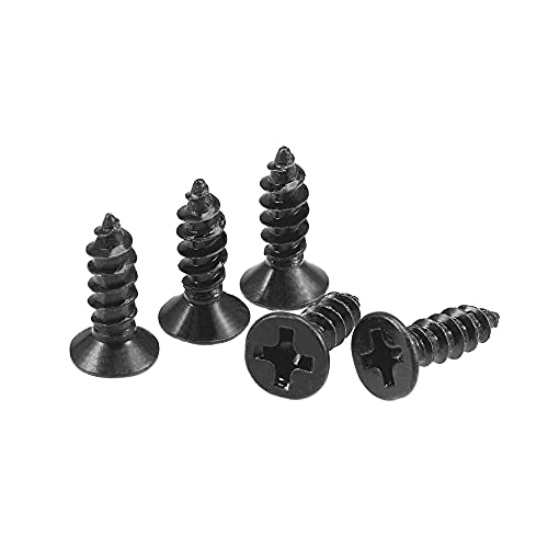 uxcell M3.5 x 12mm Wood Screws Phillips Flat Head Carbon Steel Self Tapping Screws Black 200pcs - size: M3.5 x 12mm