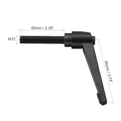 uxcell 5pcs Adjustable Clamping Lever Handle M12 x 60mm Metric Black Oxide Carbon Steel Male Threaded Stud Hand Knobs Ratchet Rotating Screw Handles Bolts with Locking Lever Black - size: M12 x 60mm