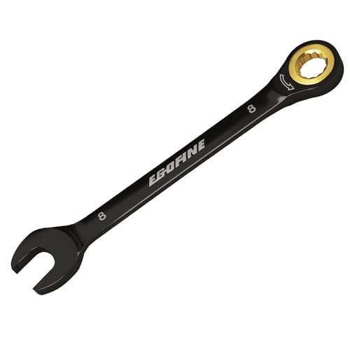 Egofine 8mm Ratchet Wrench, 8mm Wrench Ratcheting Combination Wrenches Metric, Industrial Grade Gear Spanner with 12 Point Box End, 72-Teeth Ratchet Black Electrophoretic Coating,CR-V - style: 8mm