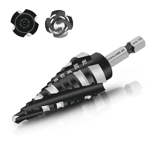 GMTOOLS M35 Four Spiral Flute Cobalt Step Drill Bit, 3/16"-7/8" Wear-Resistant TiAlN Coated Four-Flute Step Bit, 1/4" Hex Shank Unibit Step Bit for Metal, Stainless Steel, Aluminum, Wood, Plastic - style: Four blade 3/16-7/8