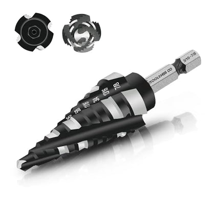 GMTOOLS M35 Four Spiral Flute Cobalt Step Drill Bit, 3/16"-7/8" Wear-Resistant TiAlN Coated Four-Flute Step Bit, 1/4" Hex Shank Unibit Step Bit for Metal, Stainless Steel, Aluminum, Wood, Plastic - style: Four blade 3/16-7/8