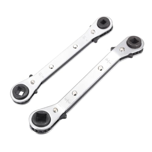 HARFINGTON 2pcs HVAC Service Wrench Set 1/4" 5/16" 3/16" 3/8" 25° 180°Double Head 16-Teeth Air Conditioner Valve Reversible Ratchet Wrench for Refrigeration Equipment Repair, Silver - color: Silver